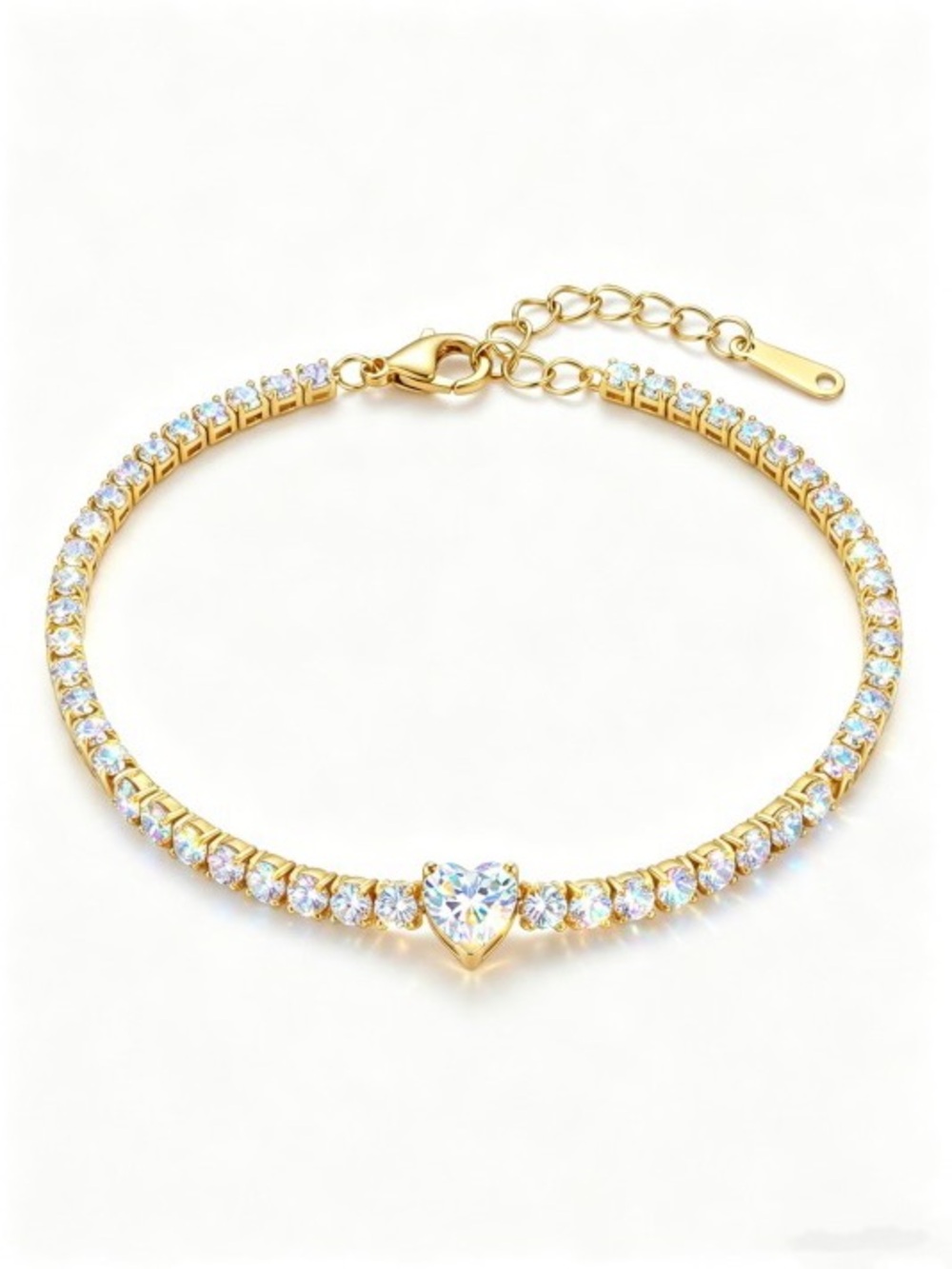 Gold Heart CZ Tennis Bracelet (4515) - Picture 2 of 3